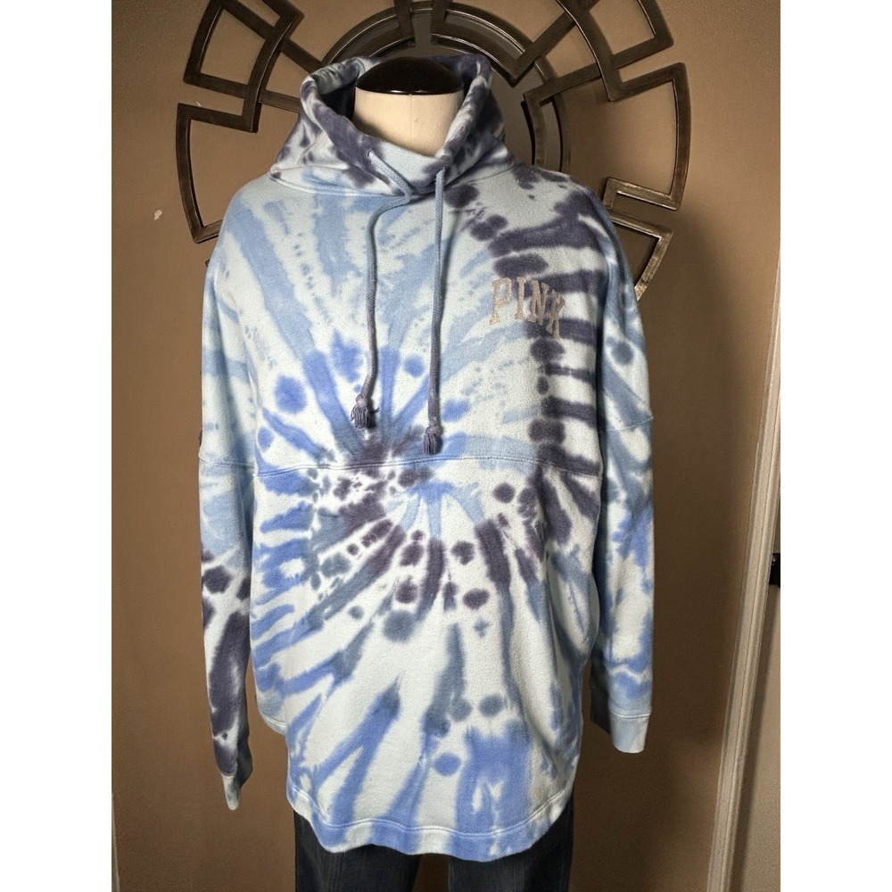PINK Victoria's Secret Hoodie Womens M Blue Tie‎ Dye Cowl Neck Pullover Sweater